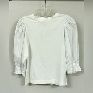 Madewell White Puff Sleeve Crewneck Top